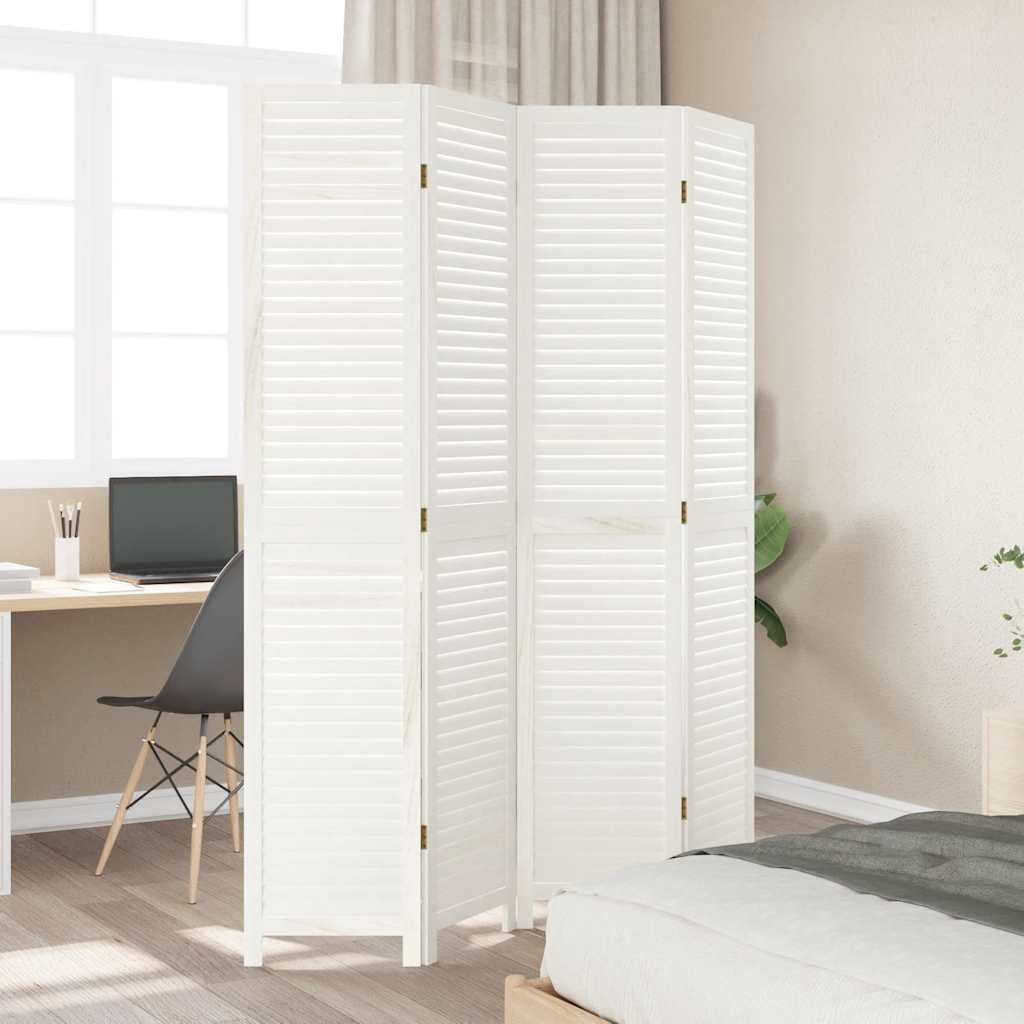 Kamerscherm met 4 panelen massief paulowniahout wit is nu te koop bij PeponiXL, paradijselijk wonen!