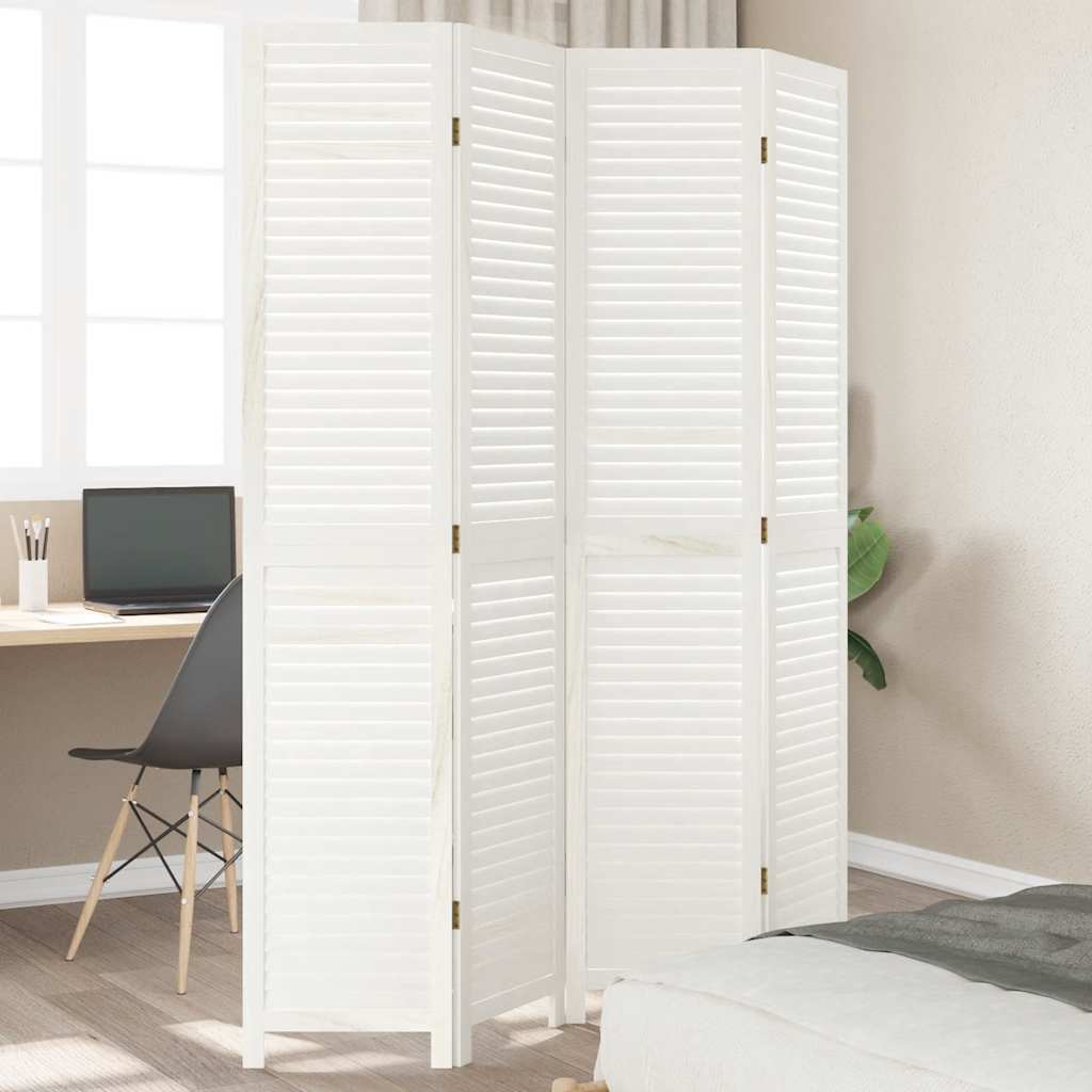 Kamerscherm met 4 panelen massief paulowniahout wit is nu te koop bij PeponiXL, paradijselijk wonen!