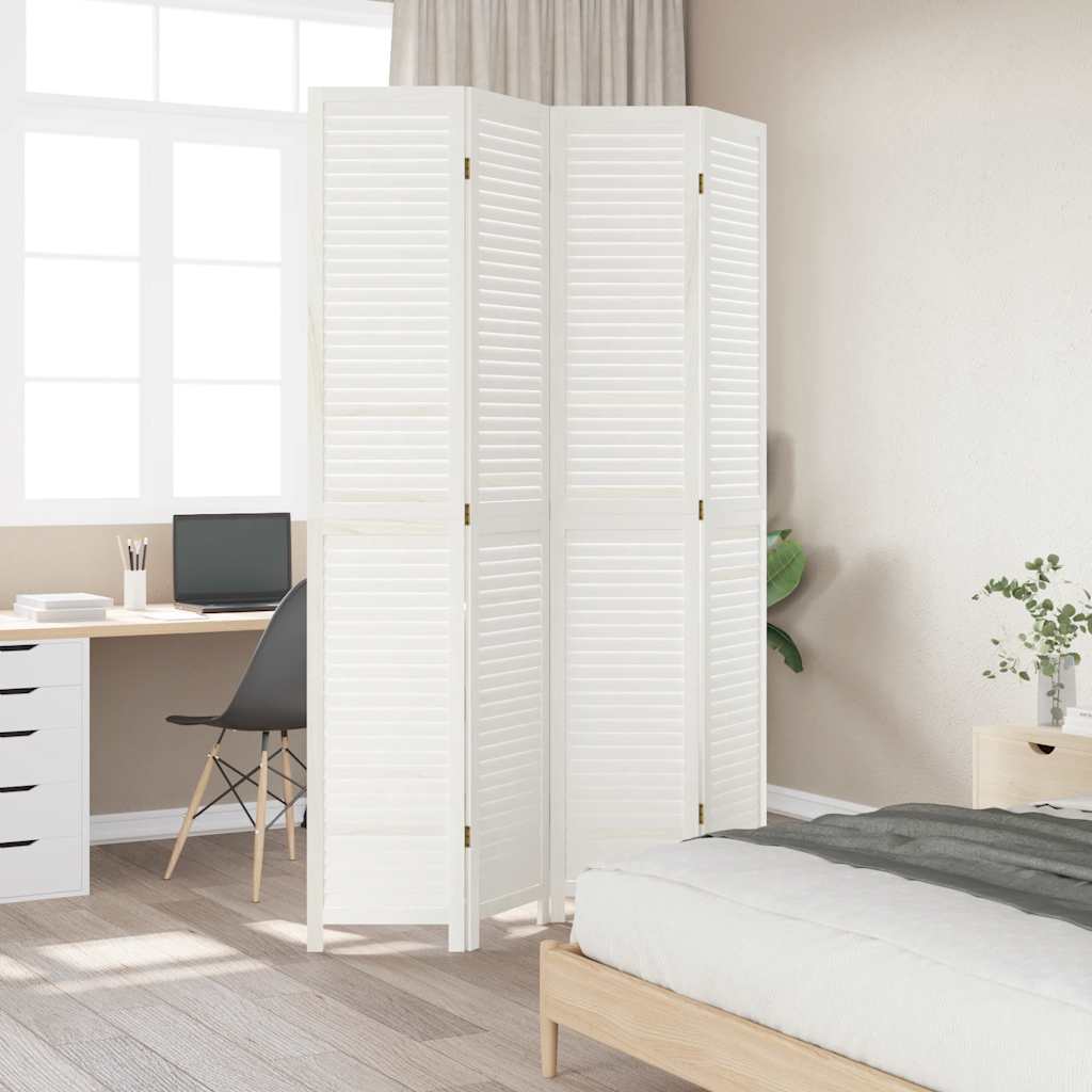 Kamerscherm met 4 panelen massief paulowniahout wit is nu te koop bij PeponiXL, paradijselijk wonen!