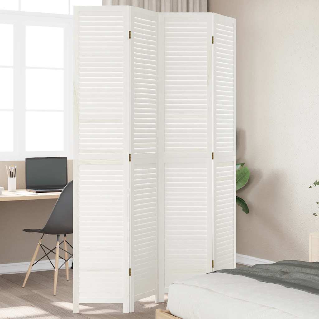 Kamerscherm met 4 panelen massief paulowniahout wit is nu te koop bij PeponiXL, paradijselijk wonen!