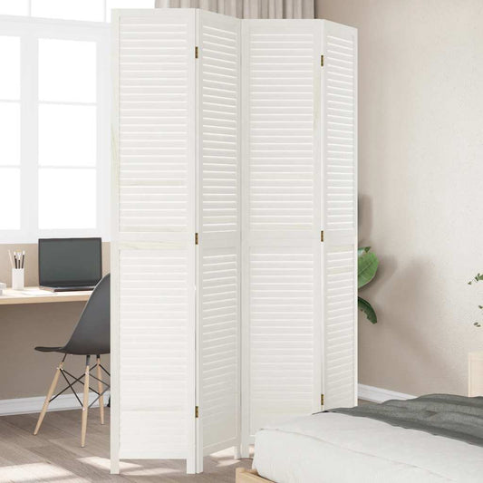 Kamerscherm met 4 panelen massief paulowniahout wit is nu te koop bij PeponiXL, paradijselijk wonen!