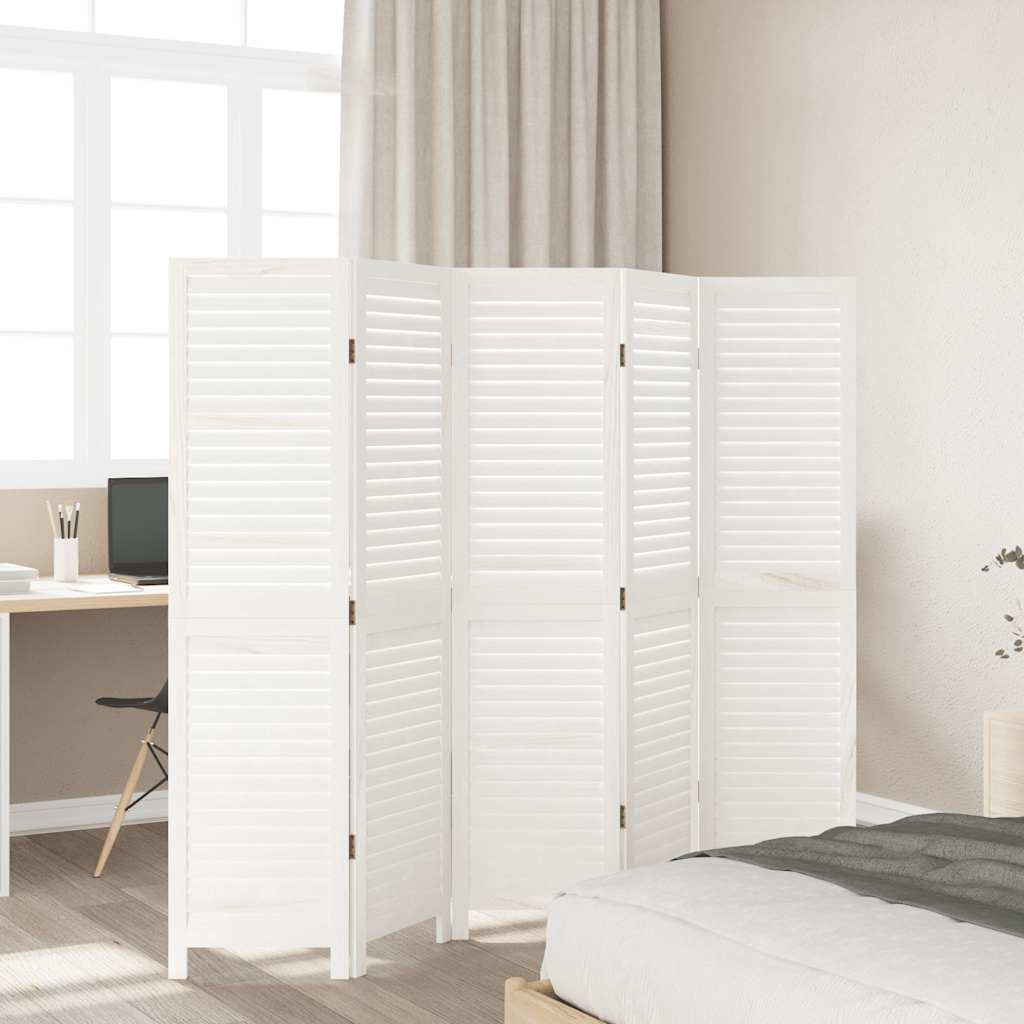 Kamerscherm met 5 panelen massief paulowniahout wit is nu te koop bij PeponiXL, paradijselijk wonen!