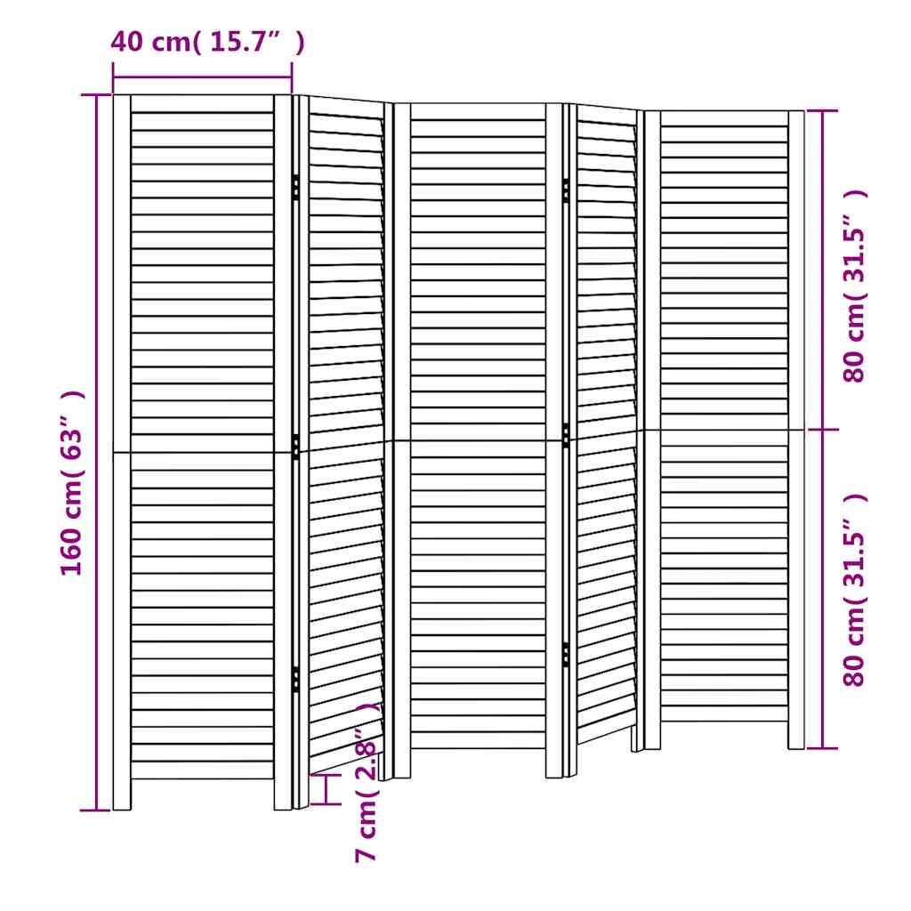 Kamerscherm met 5 panelen massief paulowniahout wit is nu te koop bij PeponiXL, paradijselijk wonen!