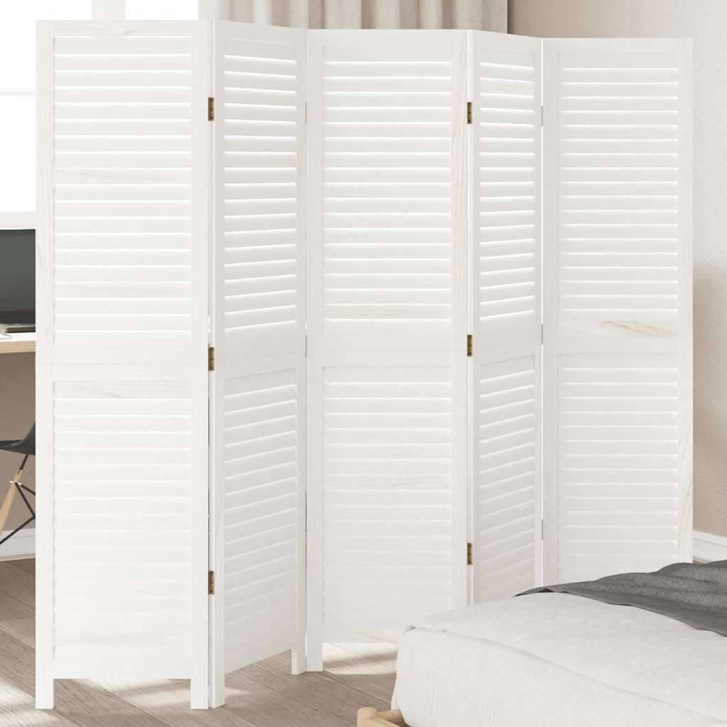 Kamerscherm met 5 panelen massief paulowniahout wit is nu te koop bij PeponiXL, paradijselijk wonen!