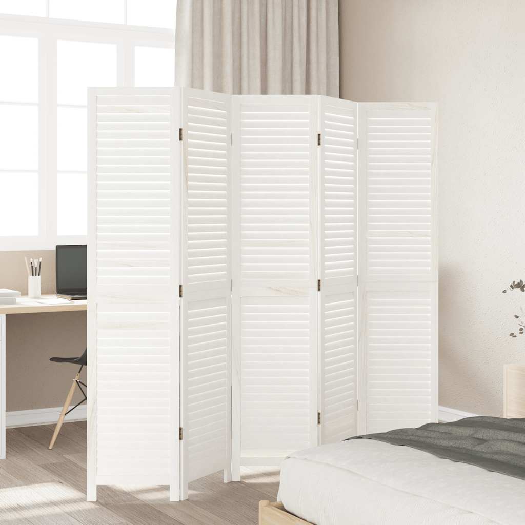 Kamerscherm met 5 panelen massief paulowniahout wit is nu te koop bij PeponiXL, paradijselijk wonen!