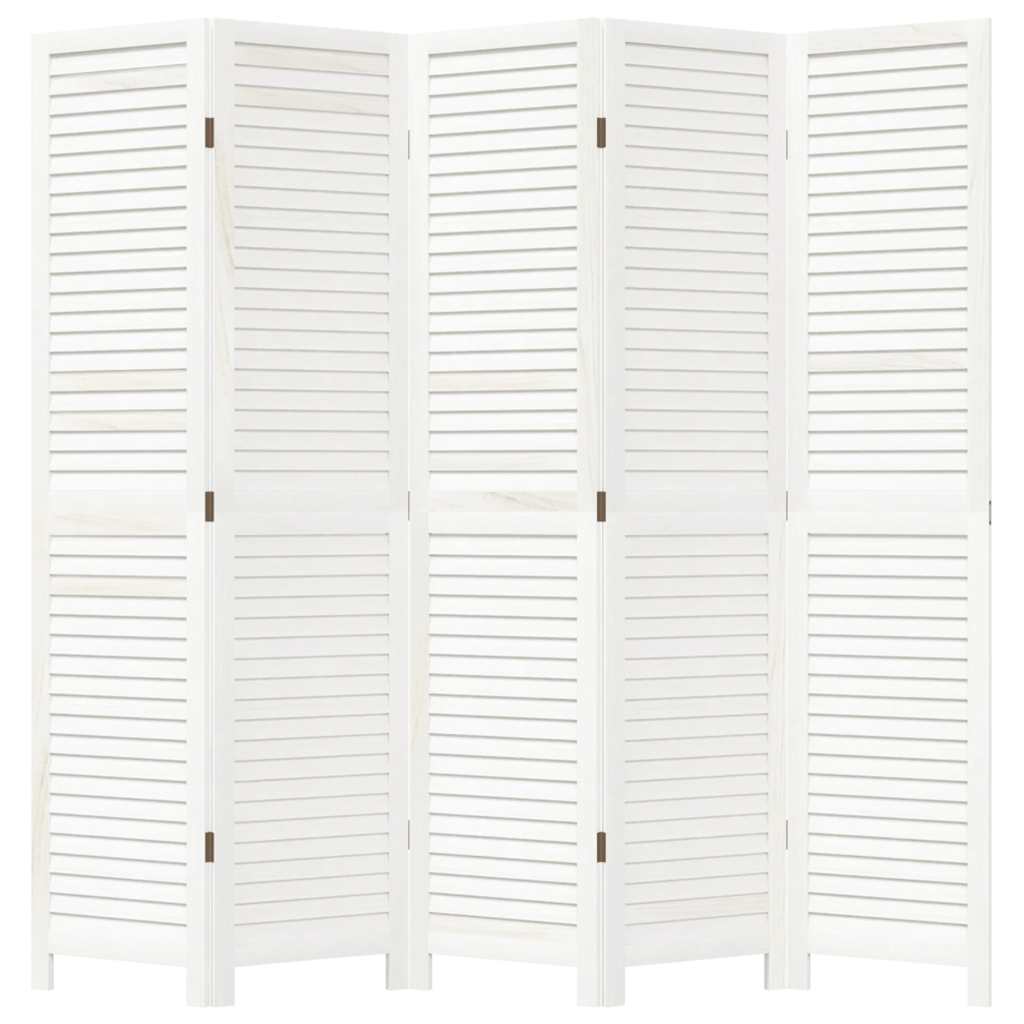 Kamerscherm met 5 panelen massief paulowniahout wit is nu te koop bij PeponiXL, paradijselijk wonen!