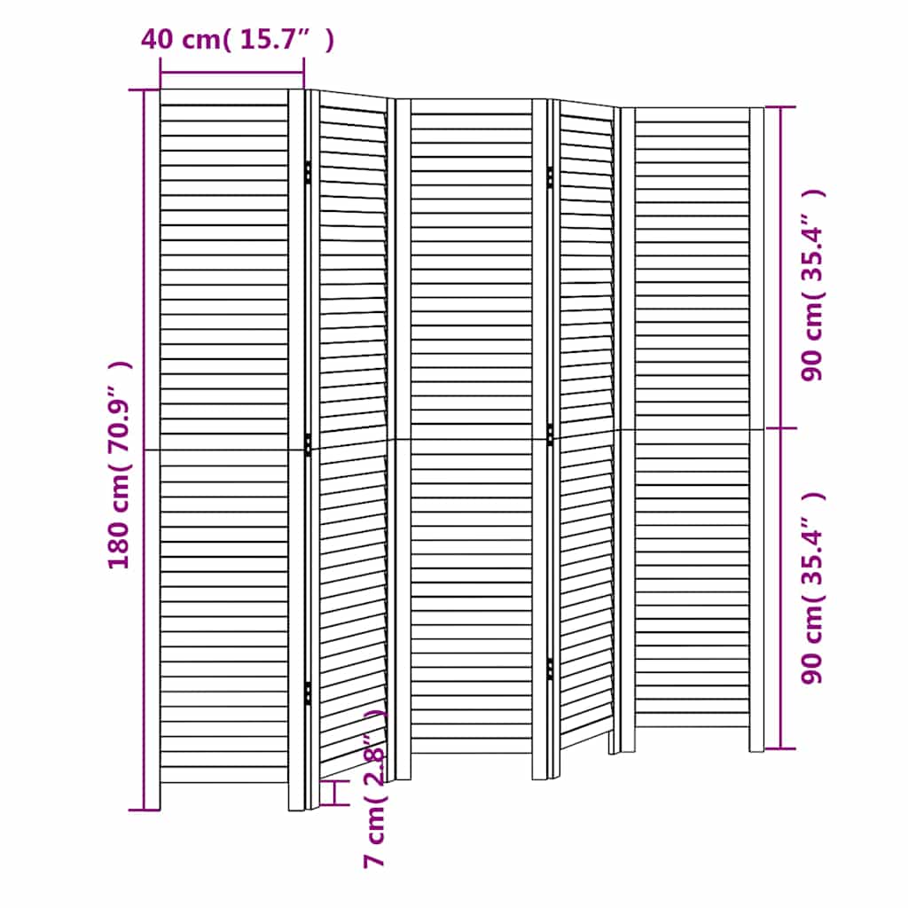 Kamerscherm met 5 panelen massief paulowniahout wit is nu te koop bij PeponiXL, paradijselijk wonen!