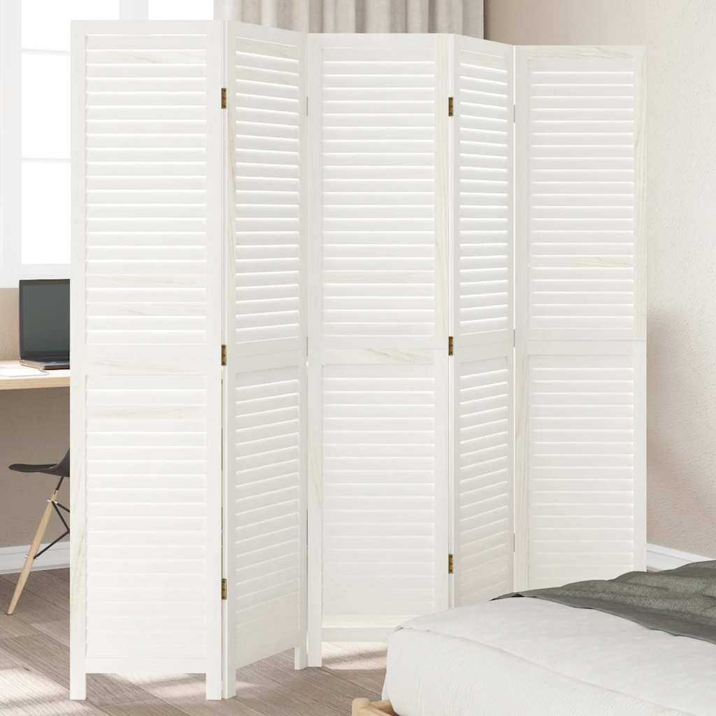 Kamerscherm met 5 panelen massief paulowniahout wit is nu te koop bij PeponiXL, paradijselijk wonen!