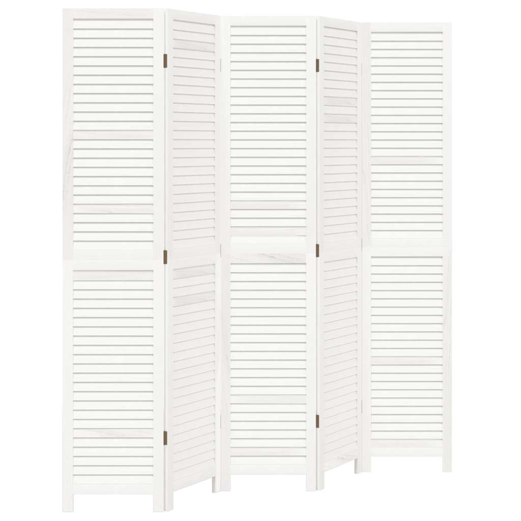Kamerscherm met 5 panelen massief paulowniahout wit is nu te koop bij PeponiXL, paradijselijk wonen!