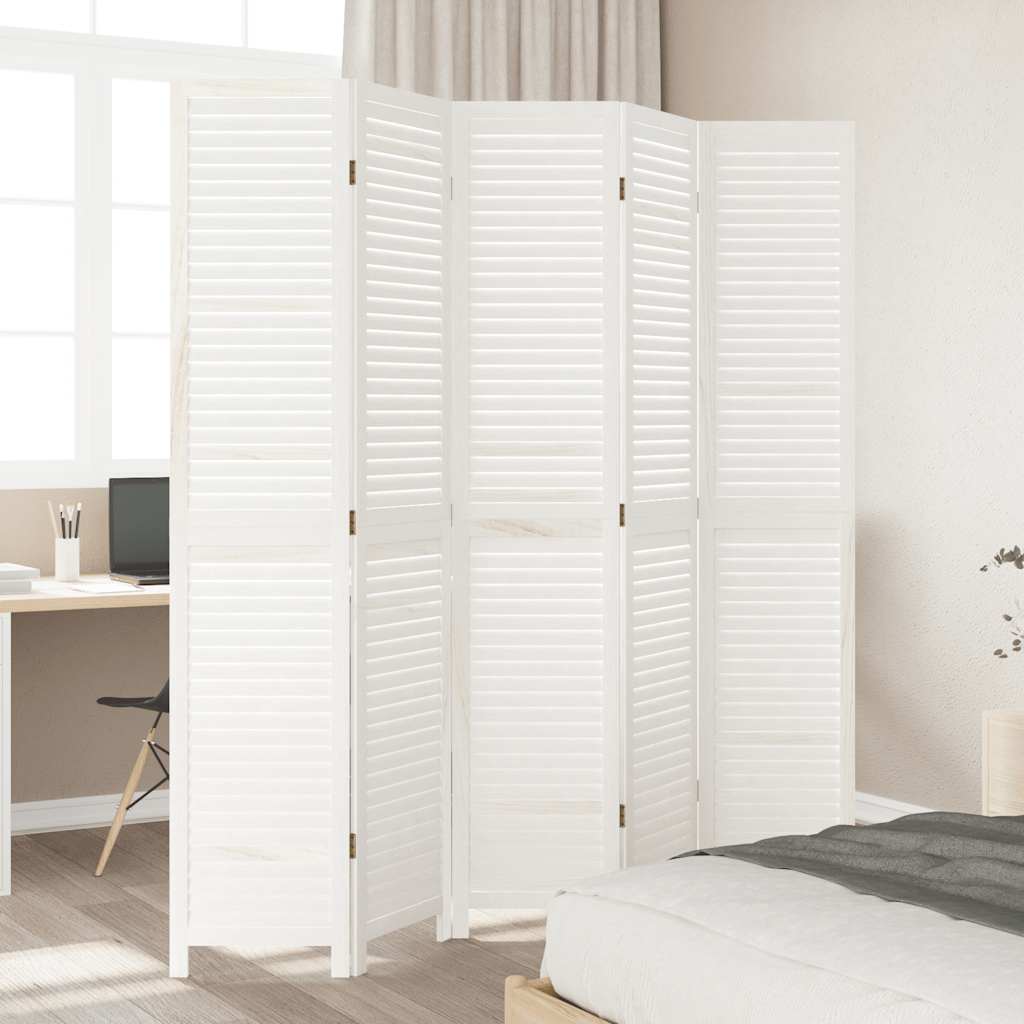 Kamerscherm met 5 panelen massief paulowniahout wit is nu te koop bij PeponiXL, paradijselijk wonen!