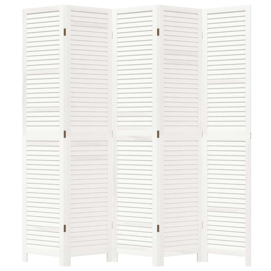 Kamerscherm met 5 panelen massief paulowniahout wit is nu te koop bij PeponiXL, paradijselijk wonen!