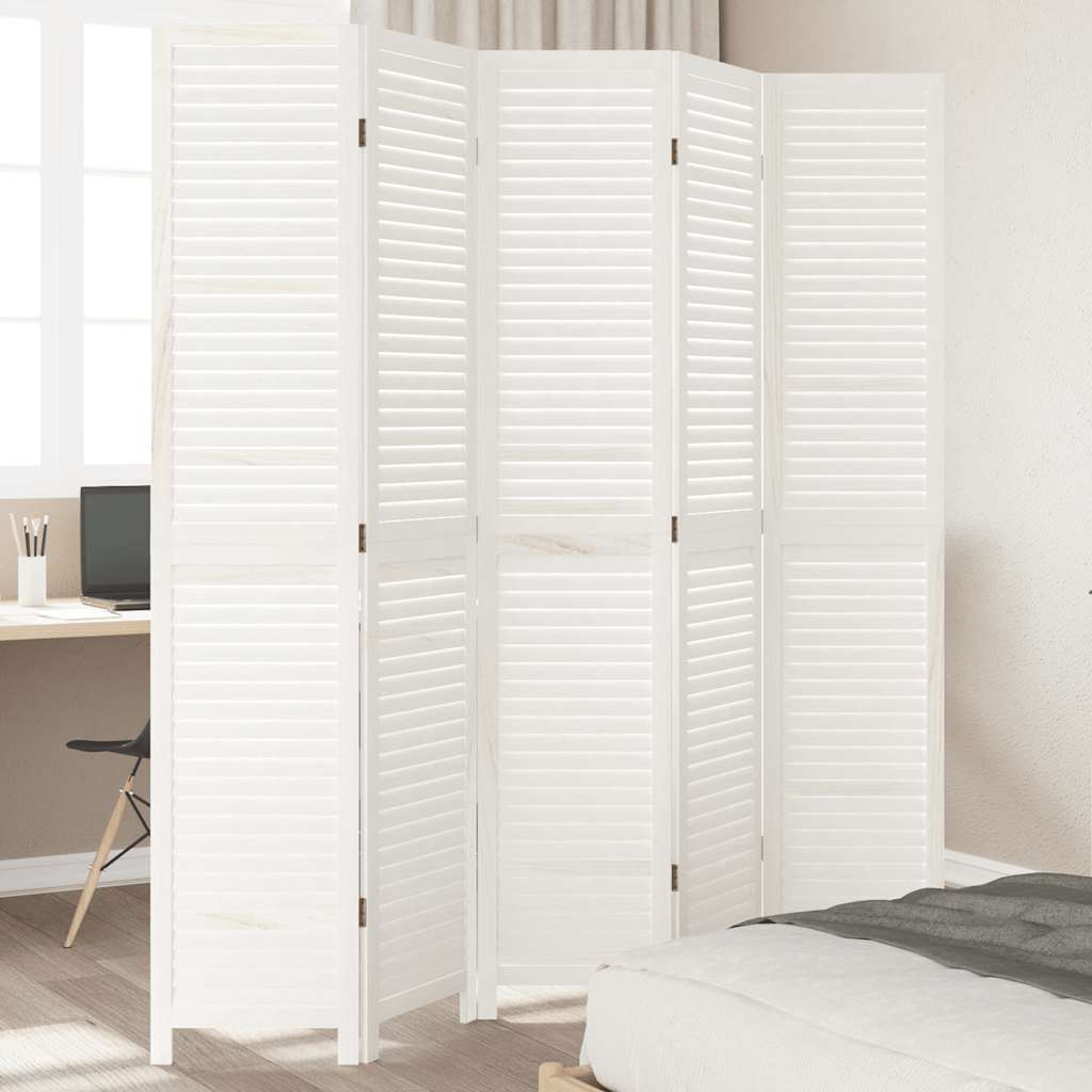 Kamerscherm met 5 panelen massief paulowniahout wit is nu te koop bij PeponiXL, paradijselijk wonen!