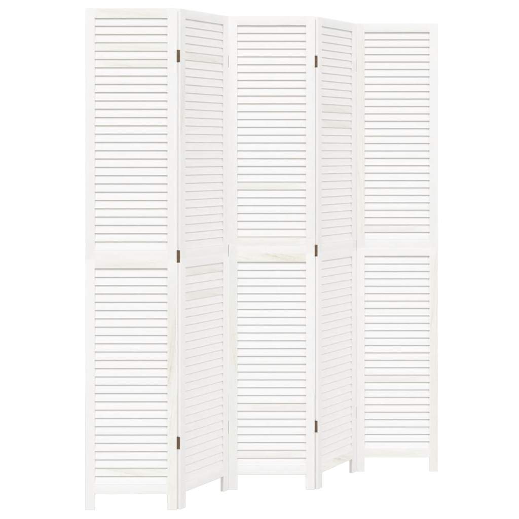 Kamerscherm met 5 panelen massief paulowniahout wit is nu te koop bij PeponiXL, paradijselijk wonen!