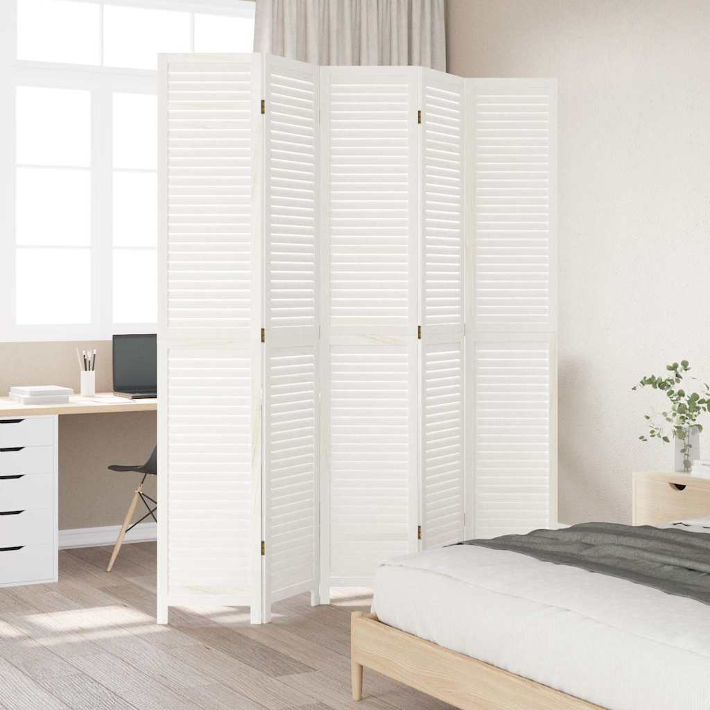 Kamerscherm met 5 panelen massief paulowniahout wit is nu te koop bij PeponiXL, paradijselijk wonen!