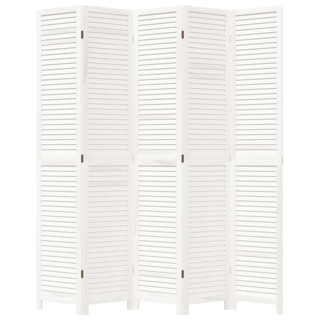 Kamerscherm met 5 panelen massief paulowniahout wit is nu te koop bij PeponiXL, paradijselijk wonen!