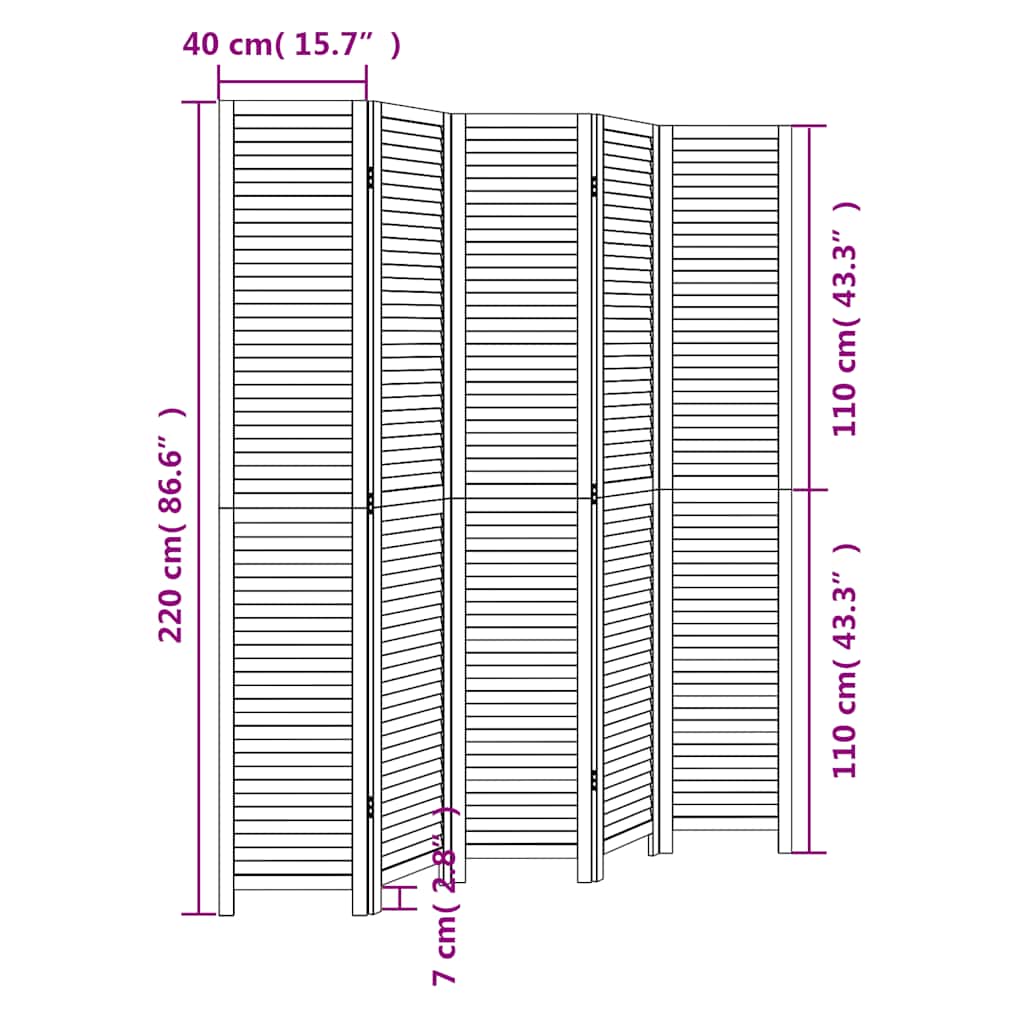 Kamerscherm met 5 panelen massief paulowniahout wit is nu te koop bij PeponiXL, paradijselijk wonen!