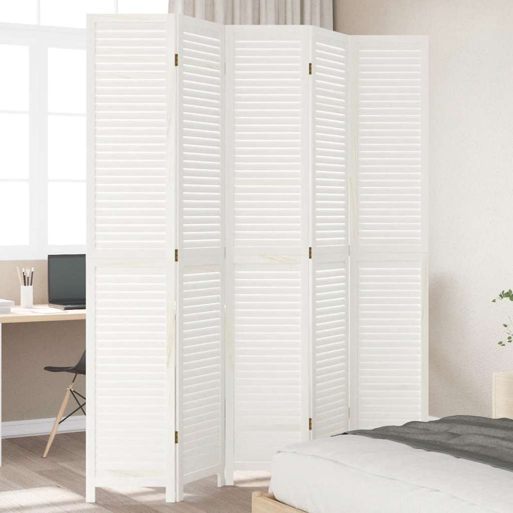 Kamerscherm met 5 panelen massief paulowniahout wit is nu te koop bij PeponiXL, paradijselijk wonen!