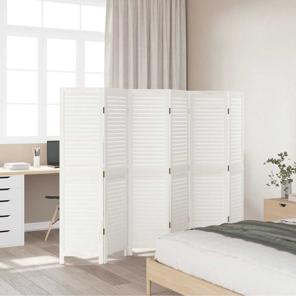 Kamerscherm met 6 panelen massief paulowniahout wit is nu te koop bij PeponiXL, paradijselijk wonen!