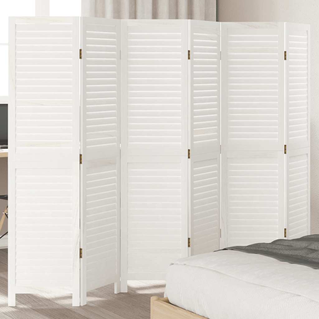 Kamerscherm met 6 panelen massief paulowniahout wit is nu te koop bij PeponiXL, paradijselijk wonen!