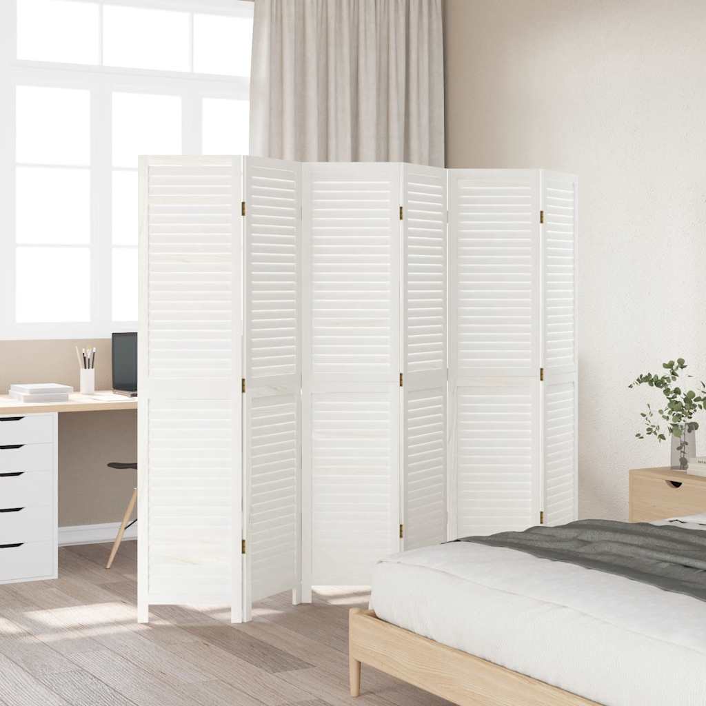 Kamerscherm met 6 panelen massief paulowniahout wit is nu te koop bij PeponiXL, paradijselijk wonen!
