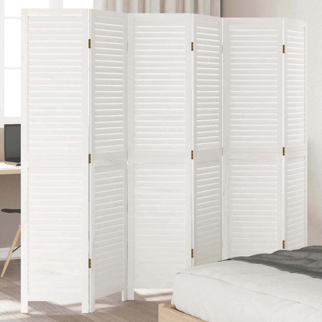Kamerscherm met 6 panelen massief paulowniahout wit is nu te koop bij PeponiXL, paradijselijk wonen!