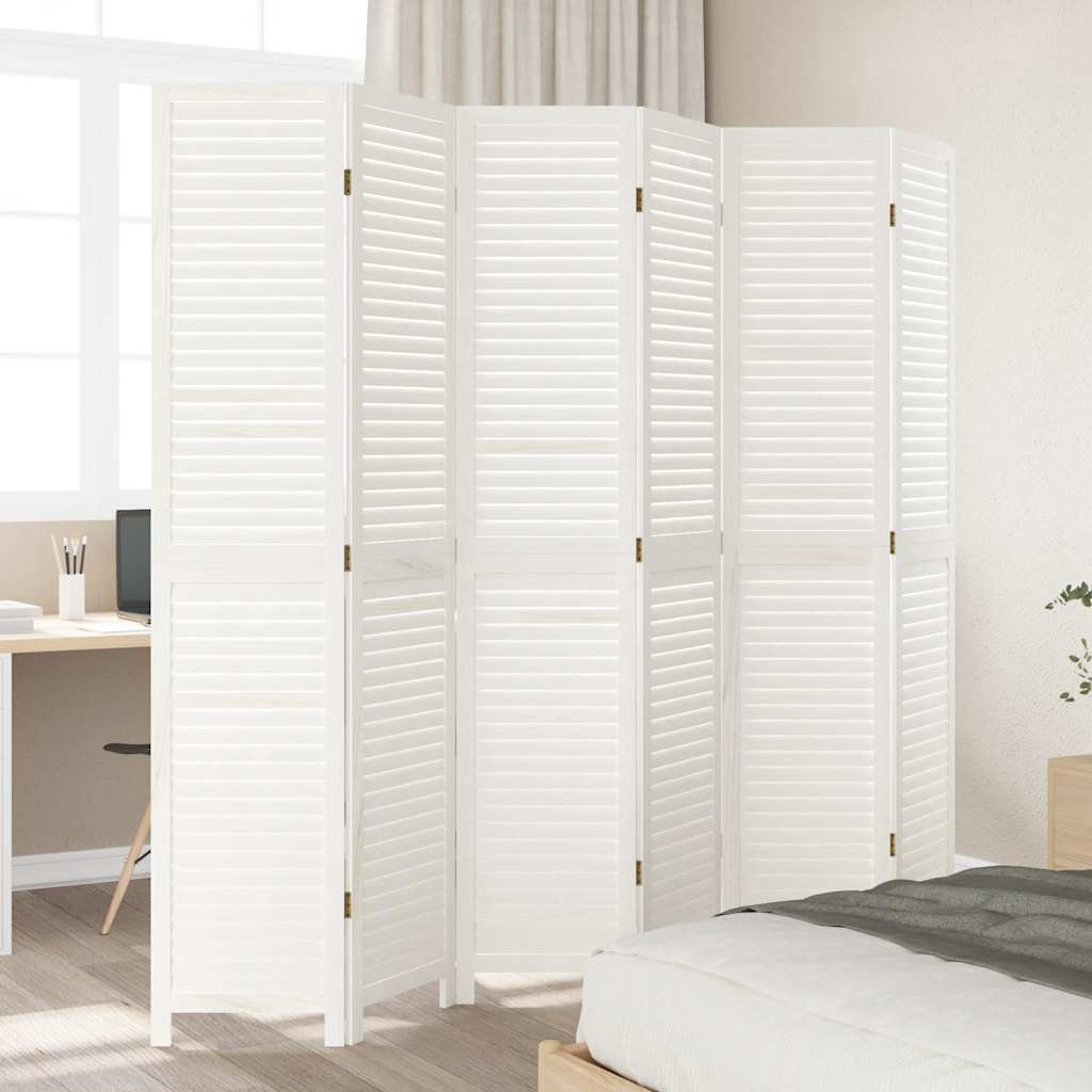 Kamerscherm met 6 panelen massief paulowniahout wit is nu te koop bij PeponiXL, paradijselijk wonen!