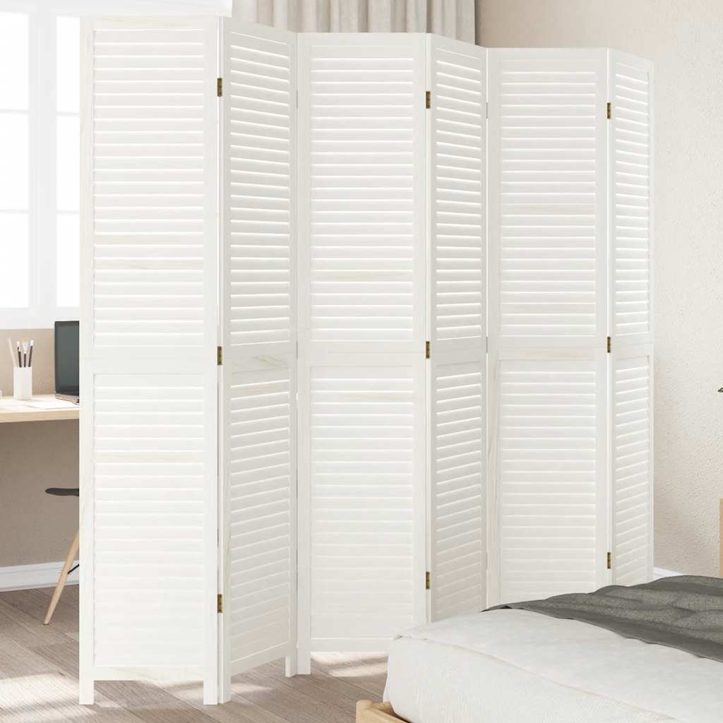 Kamerscherm met 6 panelen massief paulowniahout wit is nu te koop bij PeponiXL, paradijselijk wonen!