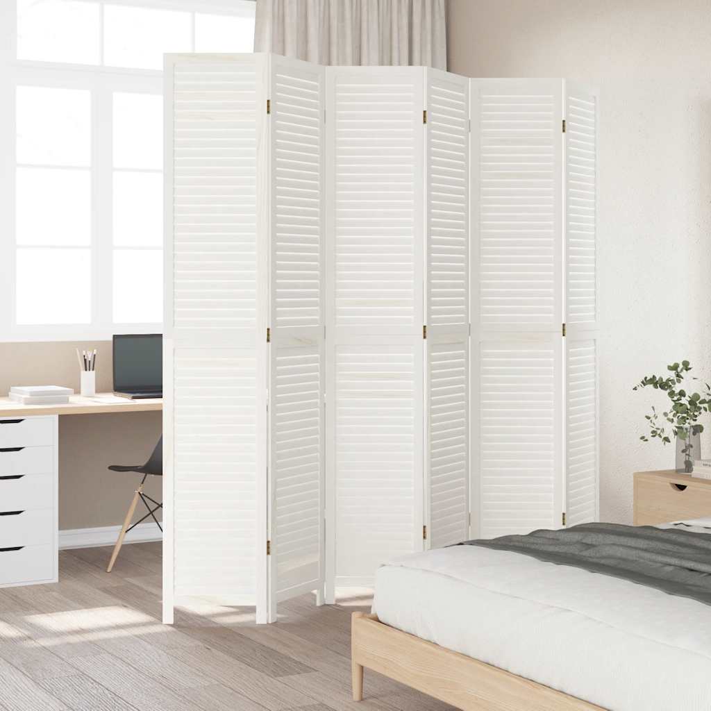 Kamerscherm met 6 panelen massief paulowniahout wit is nu te koop bij PeponiXL, paradijselijk wonen!