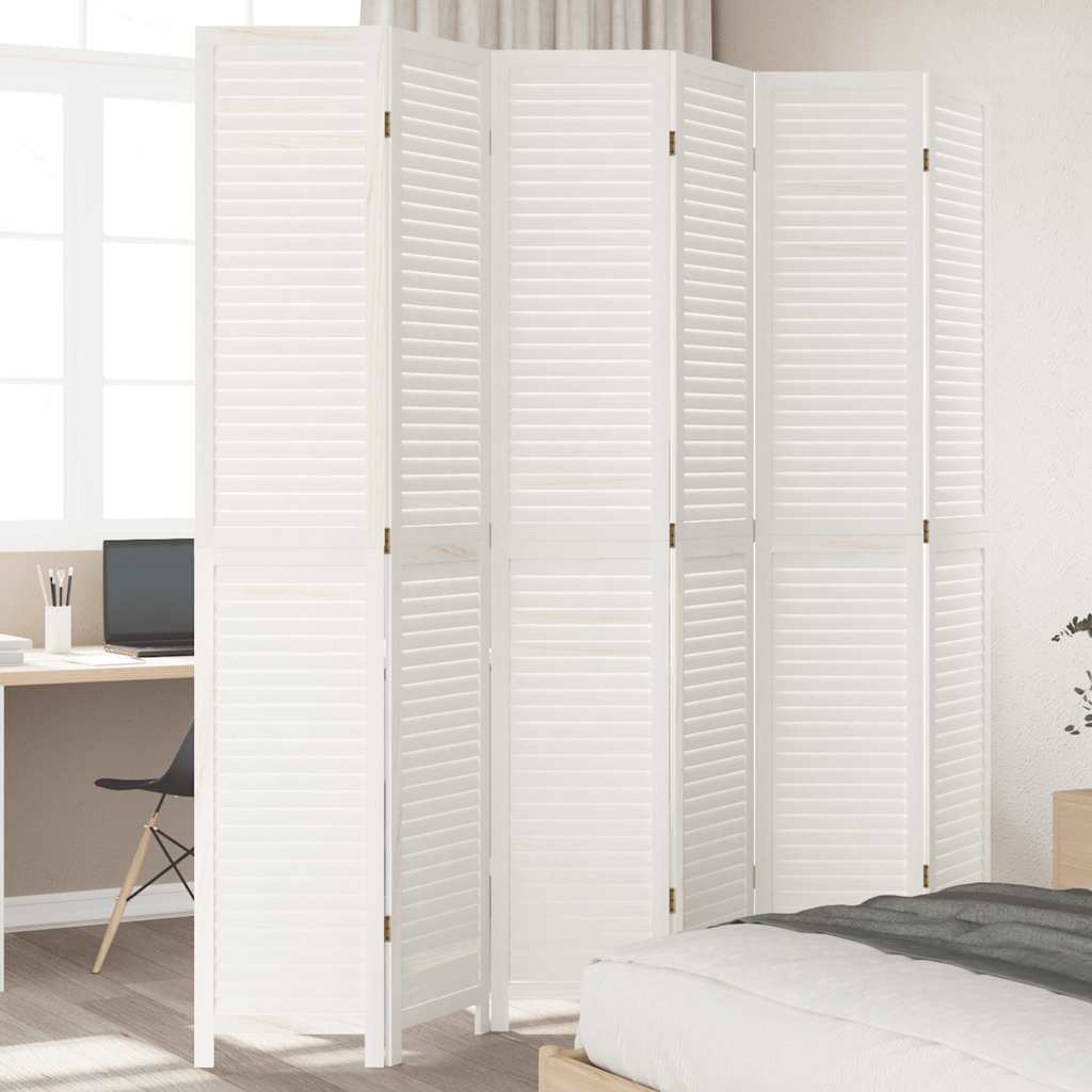 Kamerscherm met 6 panelen massief paulowniahout wit is nu te koop bij PeponiXL, paradijselijk wonen!
