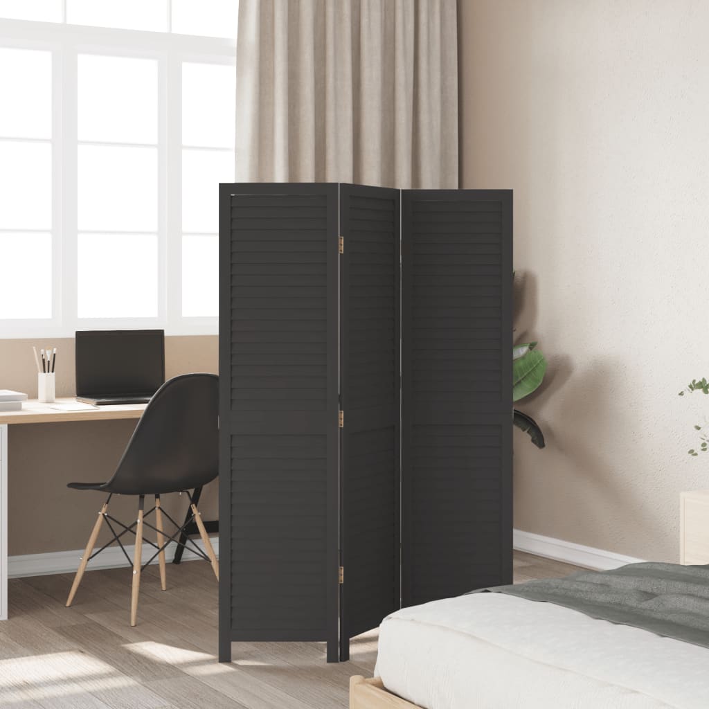 Kamerscherm met 3 panelen massief paulowniahout zwart is nu te koop bij PeponiXL, paradijselijk wonen!