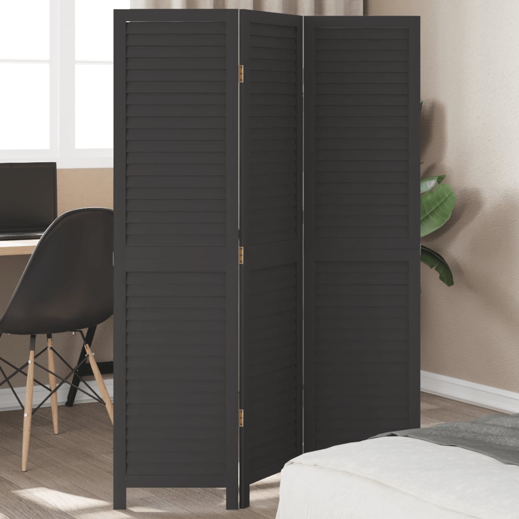 Kamerscherm met 3 panelen massief paulowniahout zwart is nu te koop bij PeponiXL, paradijselijk wonen!