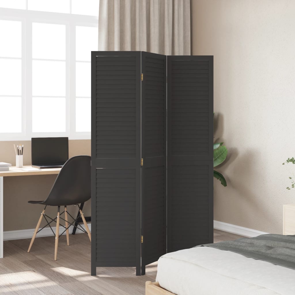 Kamerscherm met 3 panelen massief paulowniahout zwart is nu te koop bij PeponiXL, paradijselijk wonen!