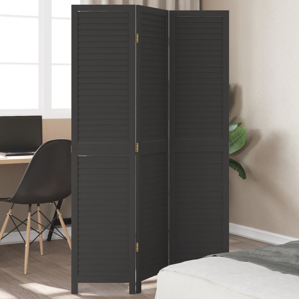 Kamerscherm met 3 panelen massief paulowniahout zwart is nu te koop bij PeponiXL, paradijselijk wonen!