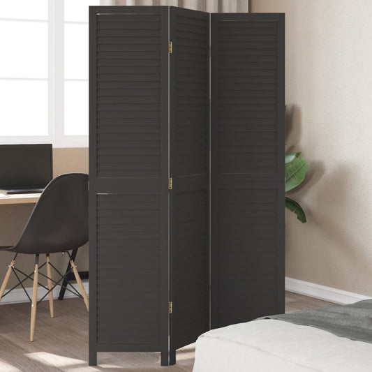 Kamerscherm met 3 panelen massief paulowniahout zwart is nu te koop bij PeponiXL, paradijselijk wonen!