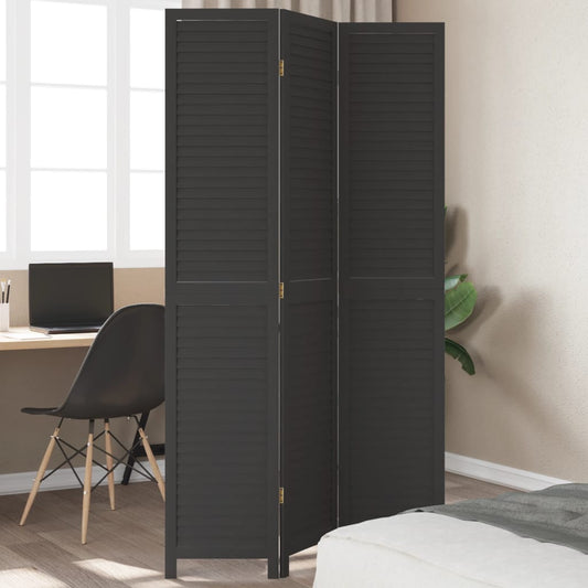 Kamerscherm met 3 panelen massief paulowniahout zwart is nu te koop bij PeponiXL, paradijselijk wonen!