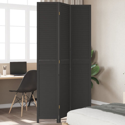 Kamerscherm met 3 panelen massief paulowniahout zwart is nu te koop bij PeponiXL, paradijselijk wonen!