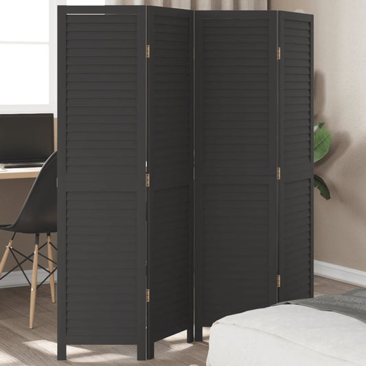 Kamerscherm met 4 panelen massief paulowniahout zwart is nu te koop bij PeponiXL, paradijselijk wonen!