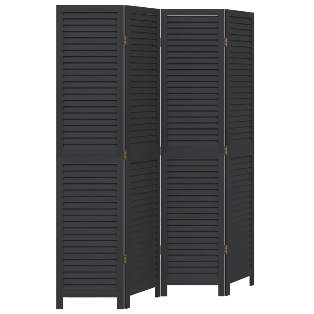 Kamerscherm met 4 panelen massief paulowniahout zwart is nu te koop bij PeponiXL, paradijselijk wonen!