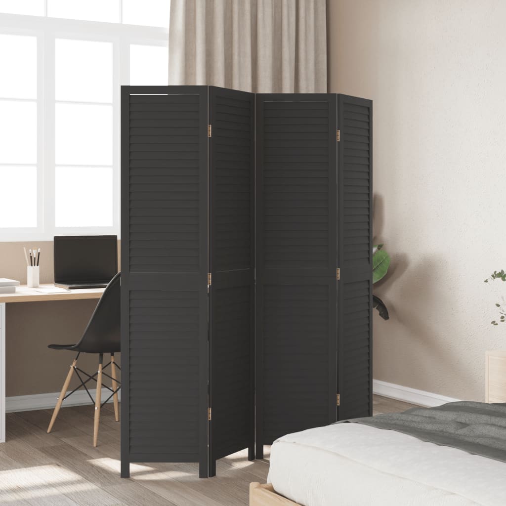 Kamerscherm met 4 panelen massief paulowniahout zwart is nu te koop bij PeponiXL, paradijselijk wonen!