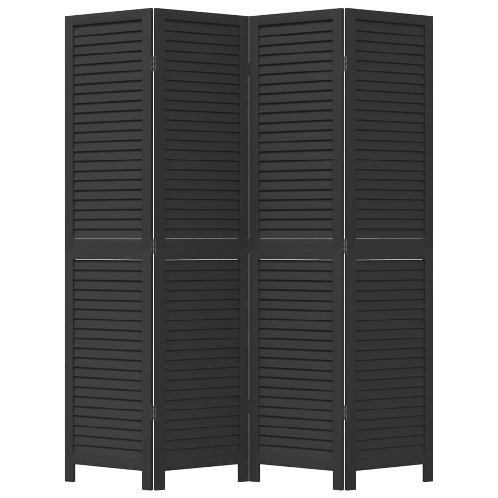 Kamerscherm met 4 panelen massief paulowniahout zwart is nu te koop bij PeponiXL, paradijselijk wonen!