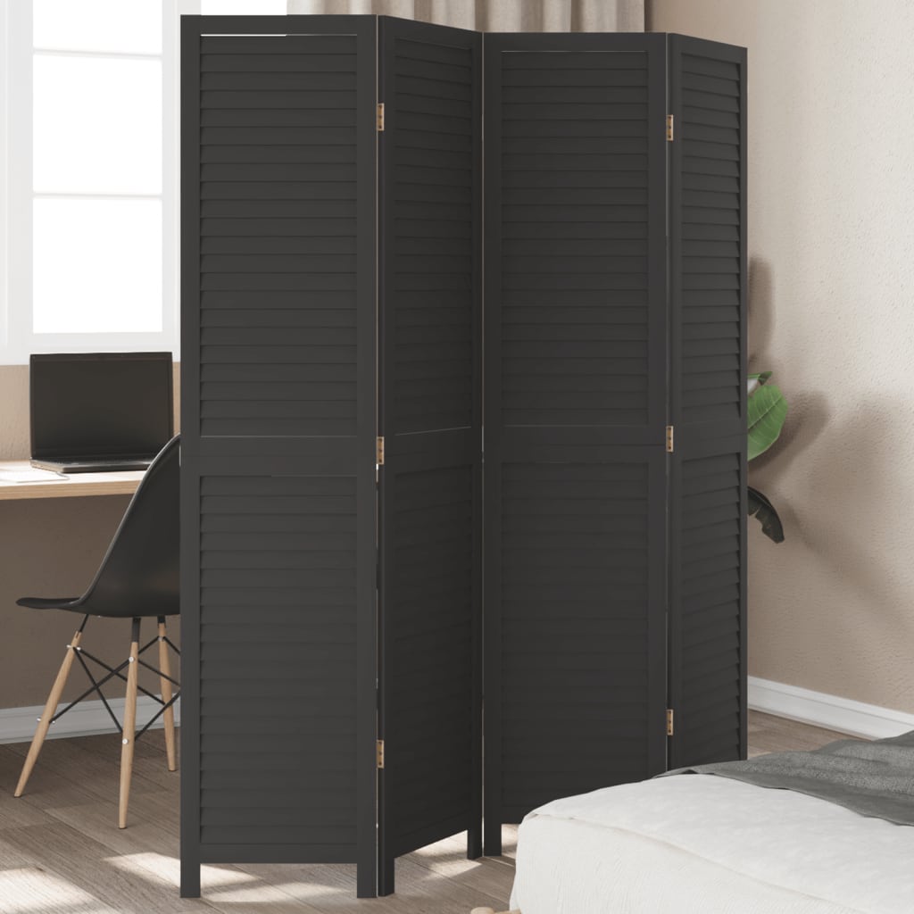 Kamerscherm met 4 panelen massief paulowniahout zwart is nu te koop bij PeponiXL, paradijselijk wonen!
