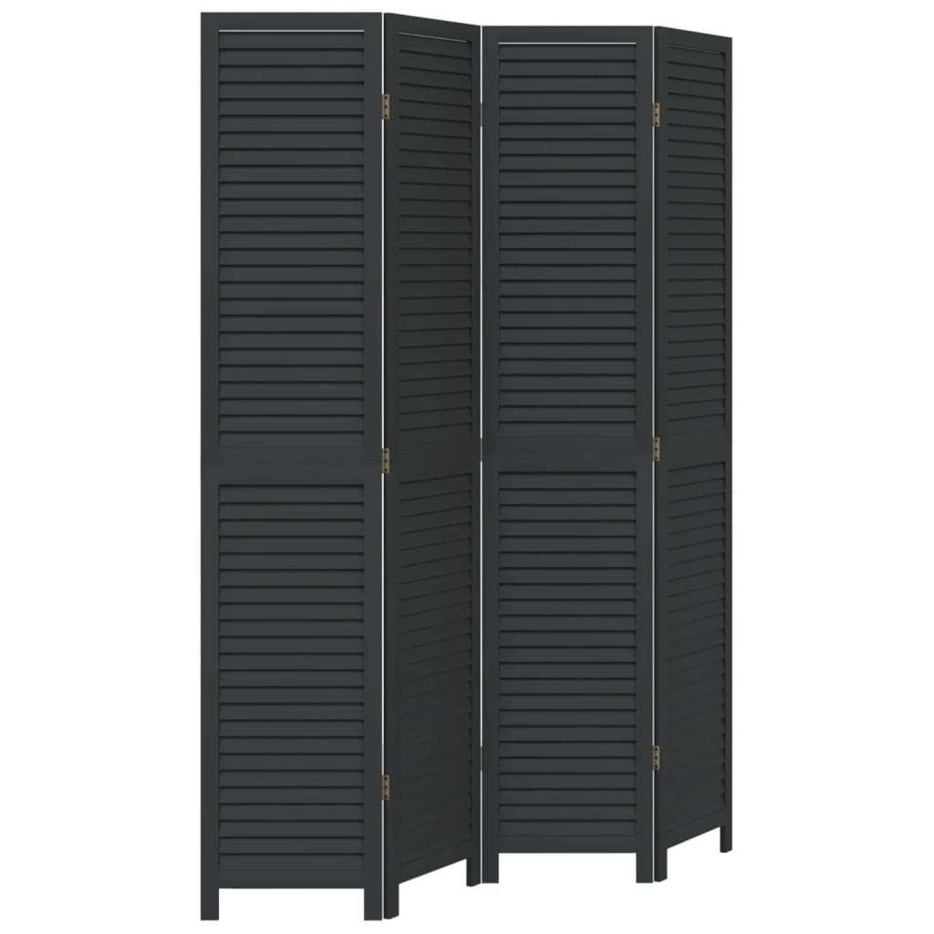 Kamerscherm met 4 panelen massief paulowniahout zwart is nu te koop bij PeponiXL, paradijselijk wonen!