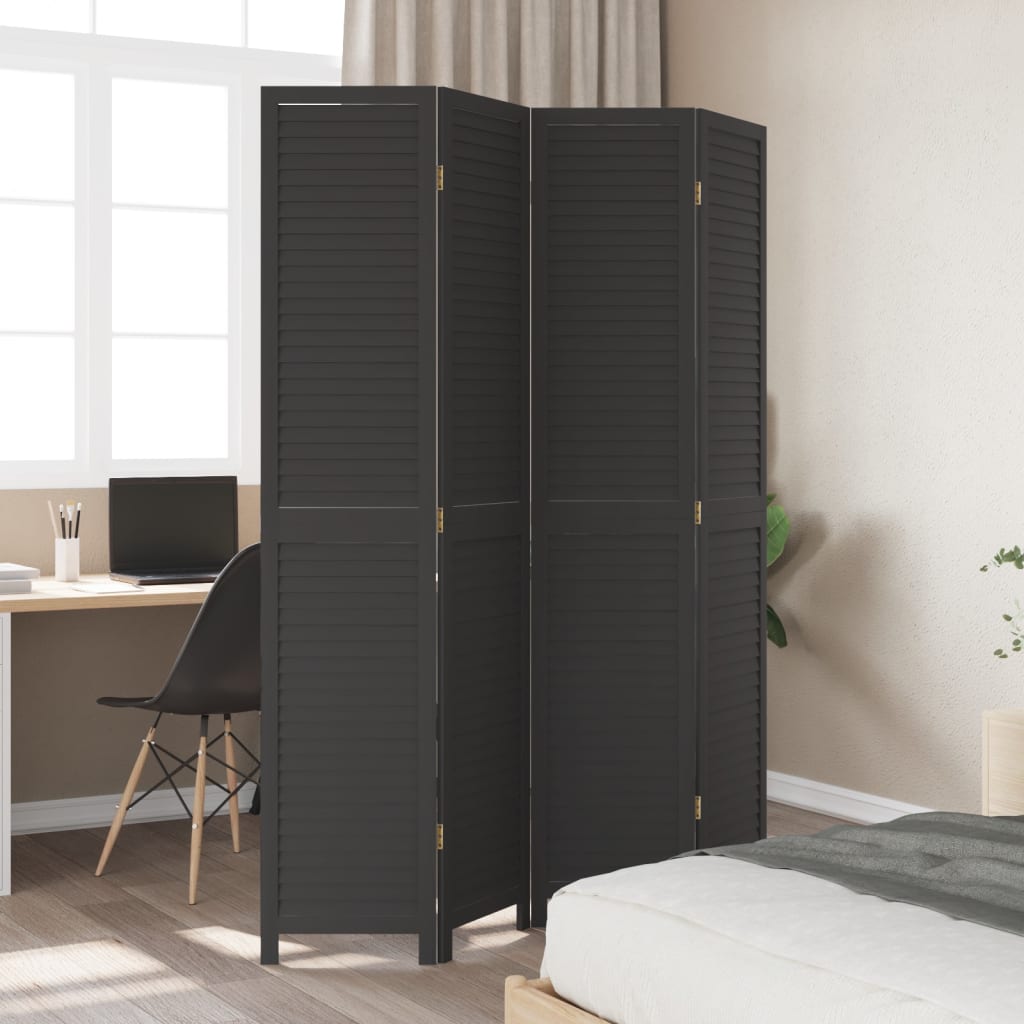 Kamerscherm met 4 panelen massief paulowniahout zwart is nu te koop bij PeponiXL, paradijselijk wonen!