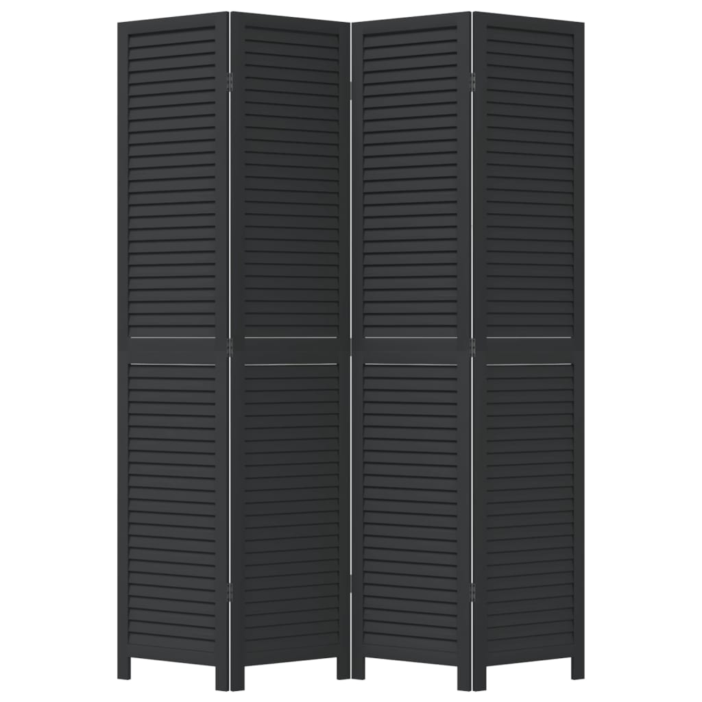Kamerscherm met 4 panelen massief paulowniahout zwart is nu te koop bij PeponiXL, paradijselijk wonen!