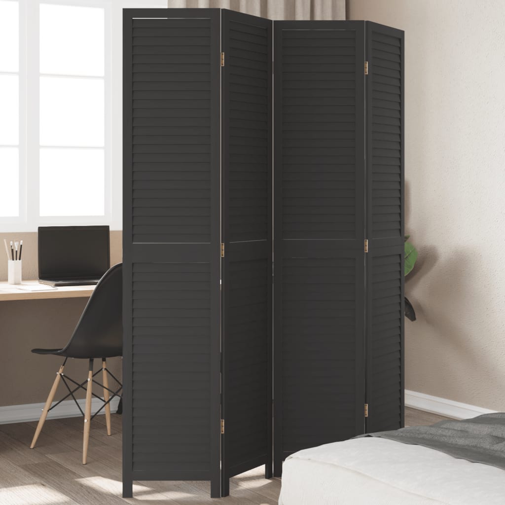 Kamerscherm met 4 panelen massief paulowniahout zwart is nu te koop bij PeponiXL, paradijselijk wonen!