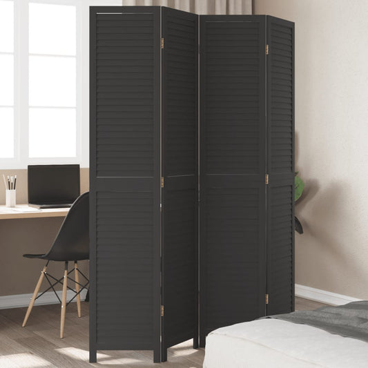 Kamerscherm met 4 panelen massief paulowniahout zwart is nu te koop bij PeponiXL, paradijselijk wonen!