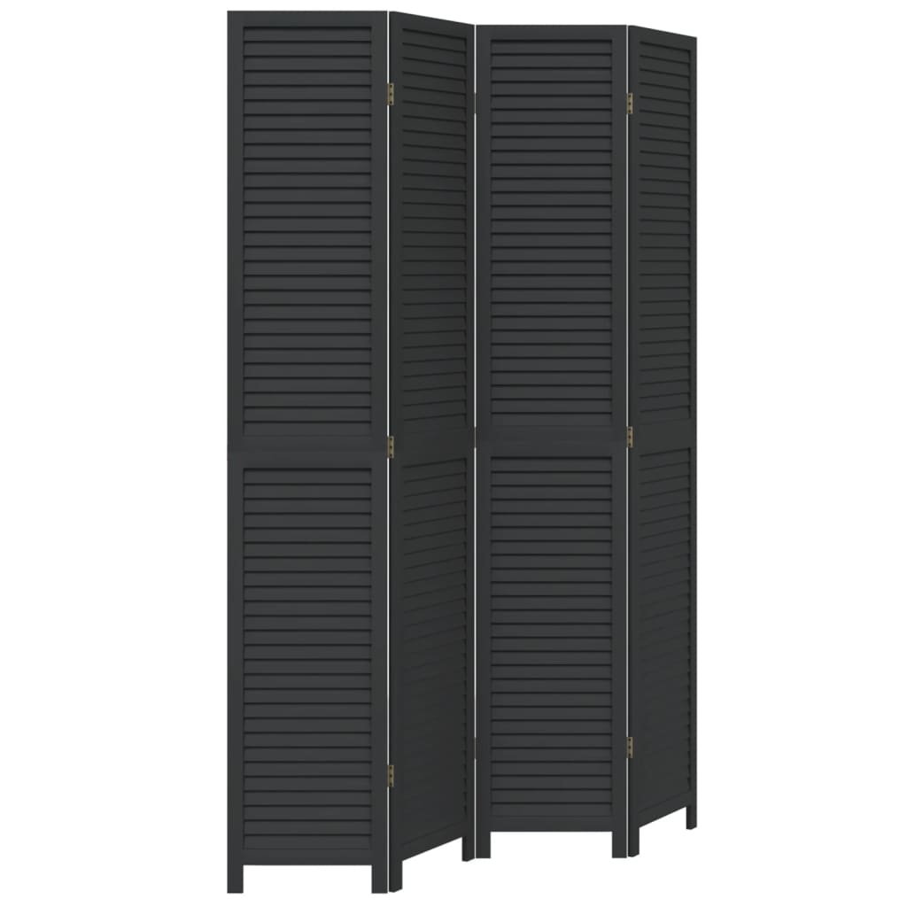 Kamerscherm met 4 panelen massief paulowniahout zwart is nu te koop bij PeponiXL, paradijselijk wonen!