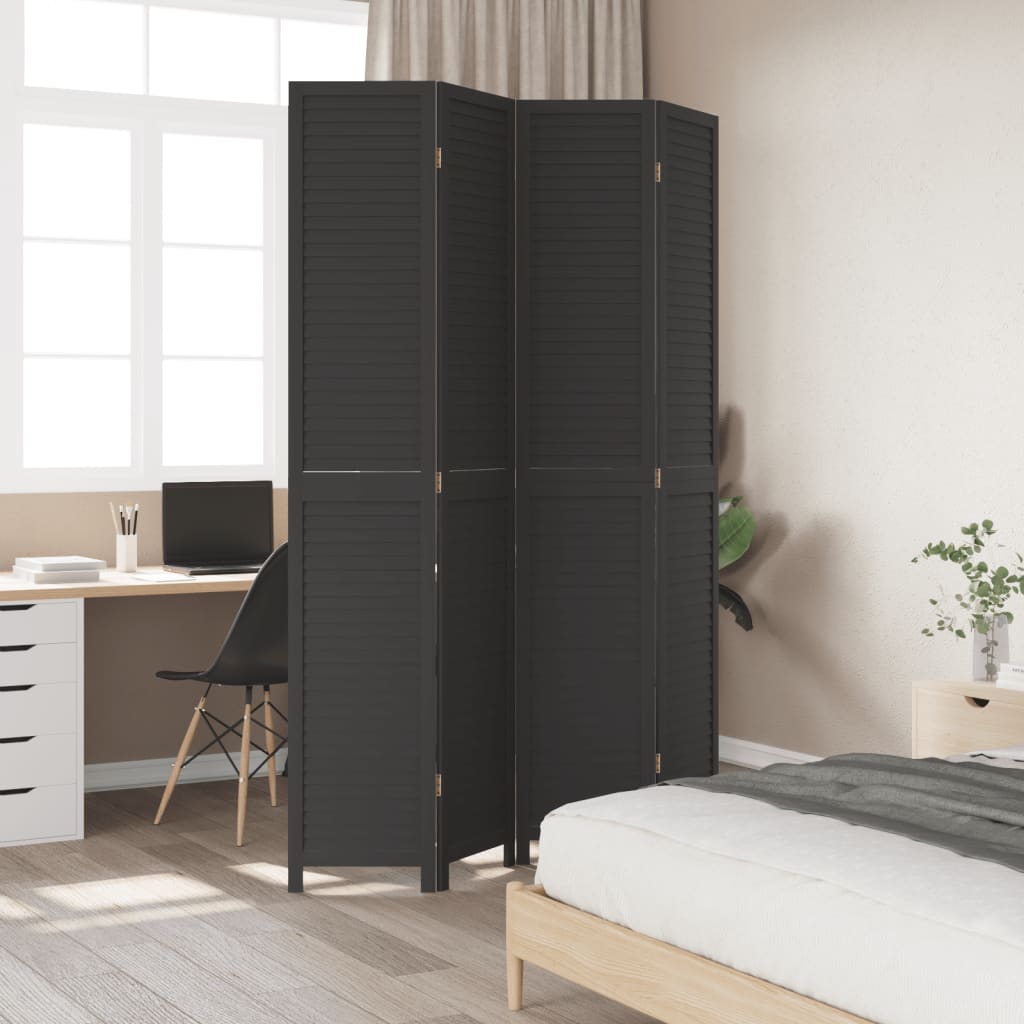 Kamerscherm met 4 panelen massief paulowniahout zwart is nu te koop bij PeponiXL, paradijselijk wonen!