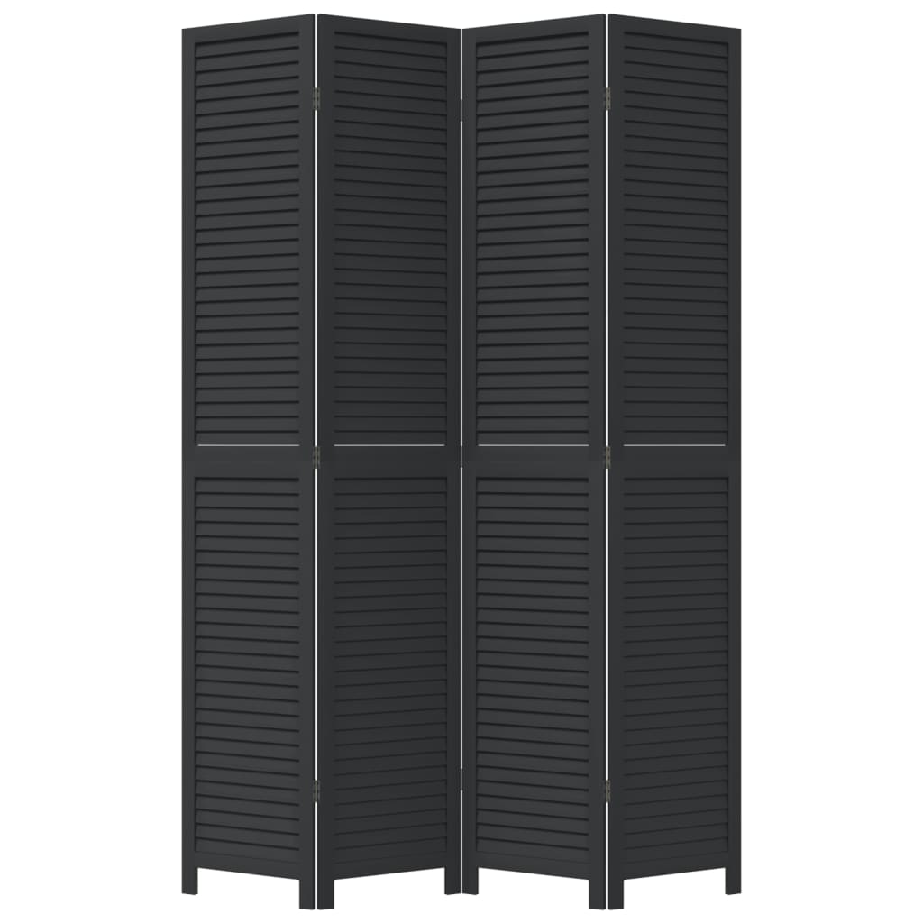 Kamerscherm met 4 panelen massief paulowniahout zwart is nu te koop bij PeponiXL, paradijselijk wonen!