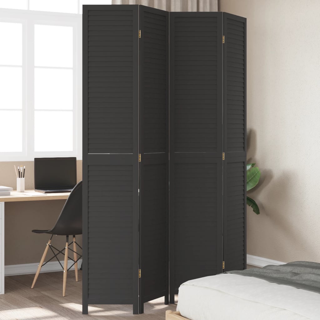 Kamerscherm met 4 panelen massief paulowniahout zwart is nu te koop bij PeponiXL, paradijselijk wonen!